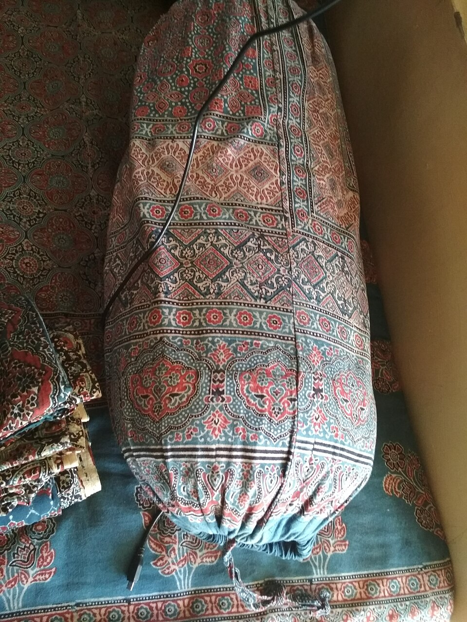 Close view of ajrakh print textile pattern